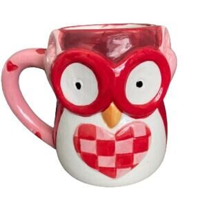 Owl Checkered Heart White Red‎ Pink Mug